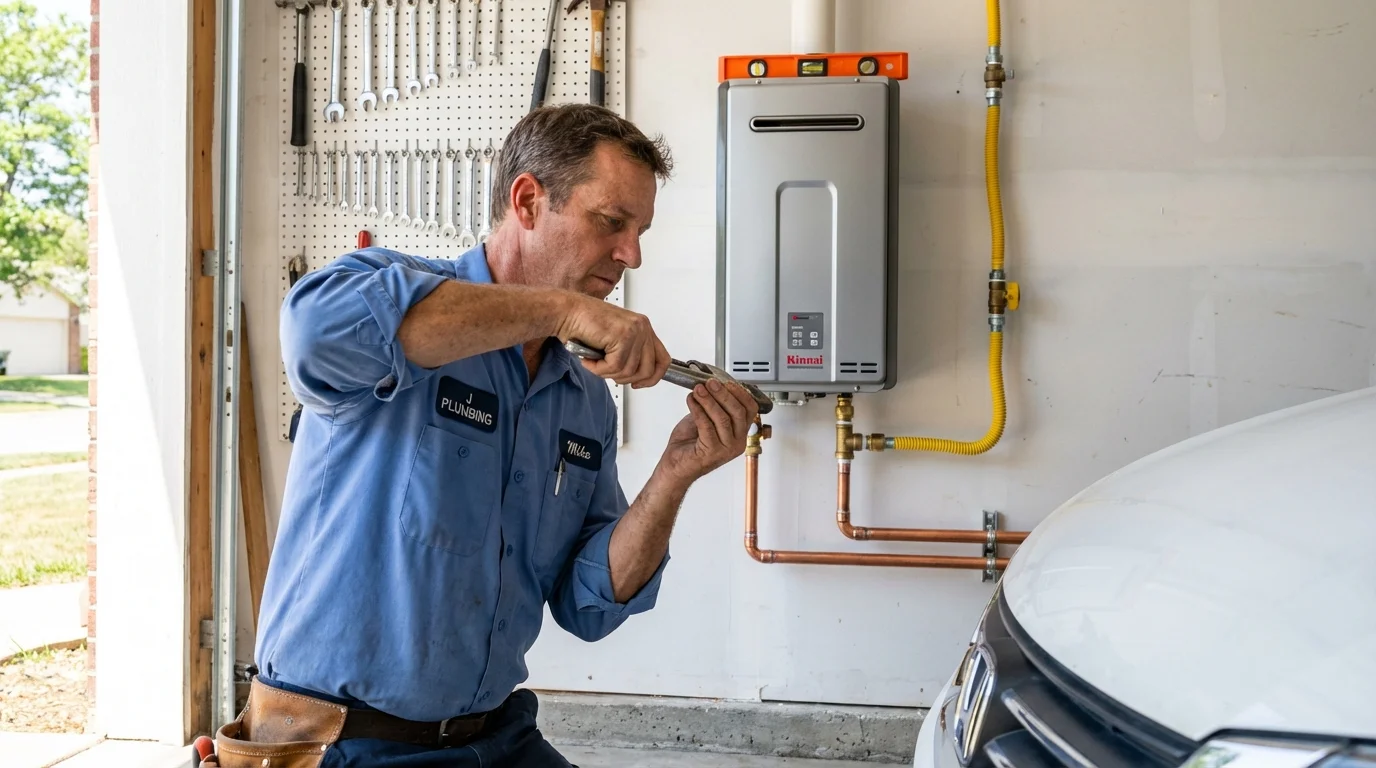 Tankless water heater installation by a Johns Plumbing LLC plumber in Broken Arrow