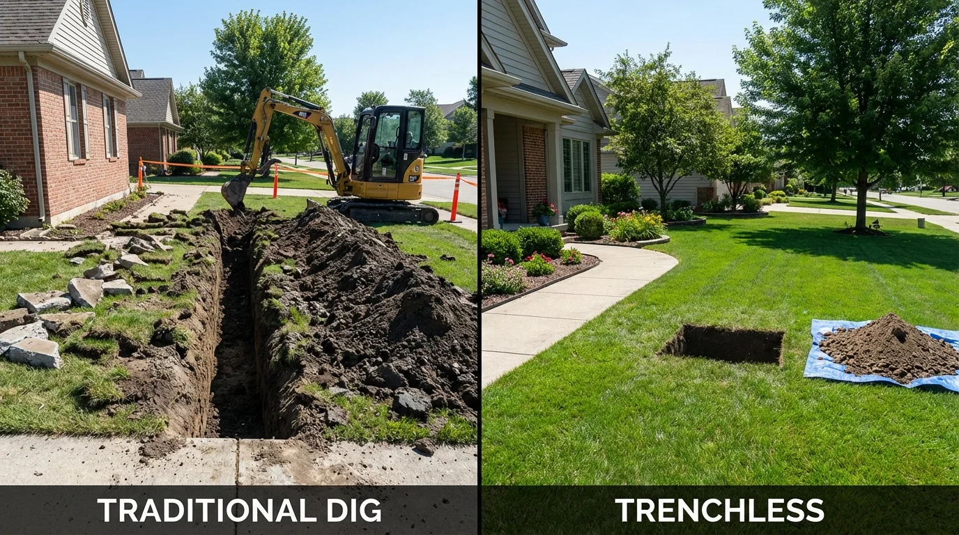 Trenchless sewer repair with minimal yard damage versus traditional excavation in Broken Arrow, OK